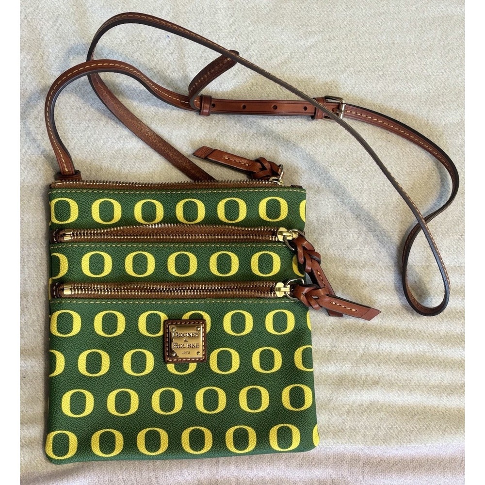 Dooney & Bourke Oregon Ducks College Print Crossbody Bag Logo Green/Yellow Zip